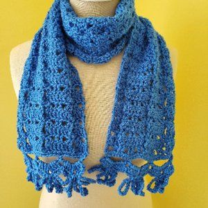 Crochet Blue Loopy Fringe Scarf/New